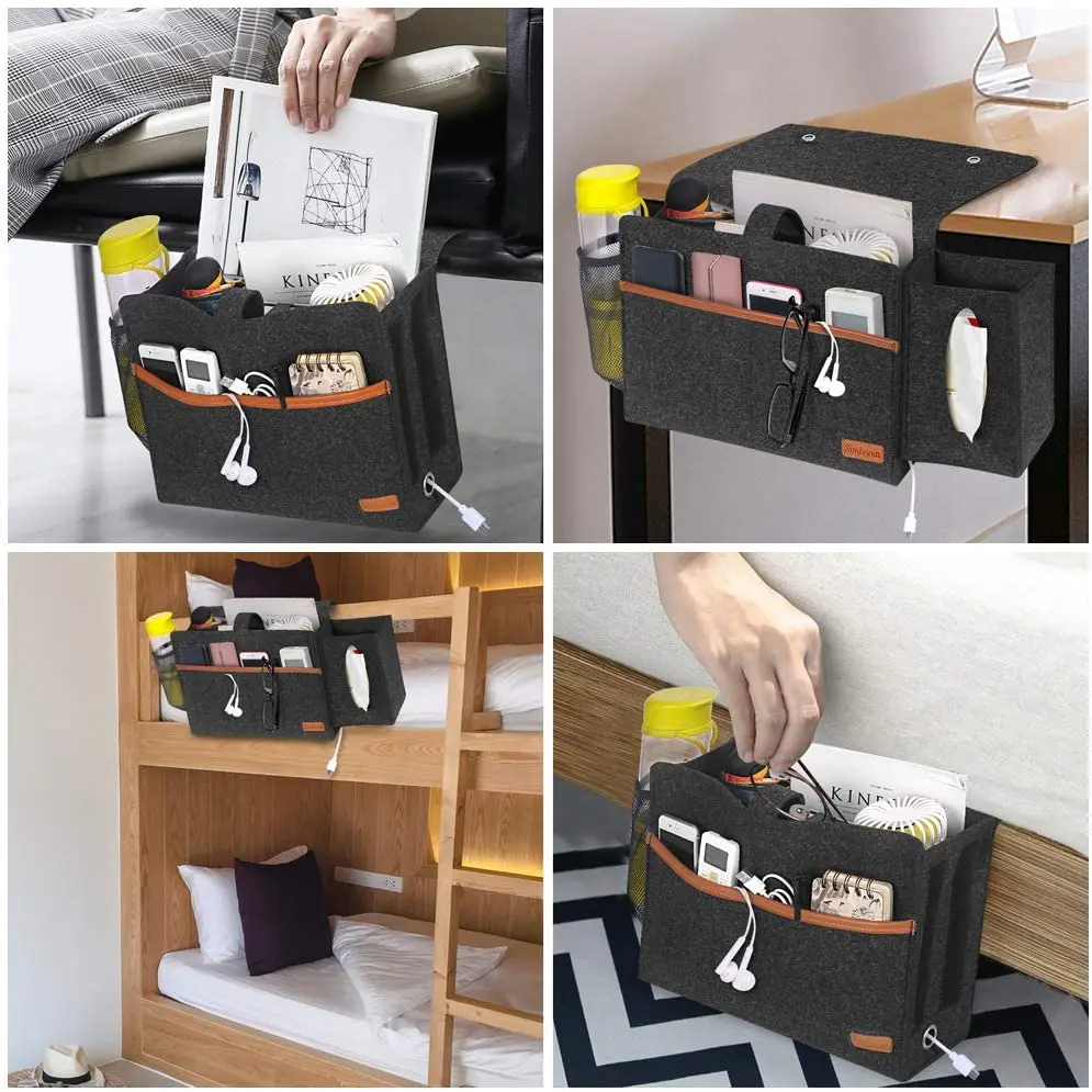 Bedside Bunk Bed Organizer Felt Hanging Storage Bag with Tissue Box and Water Bottle Pocket,for Home College Dorm Sofa Desk Bunk