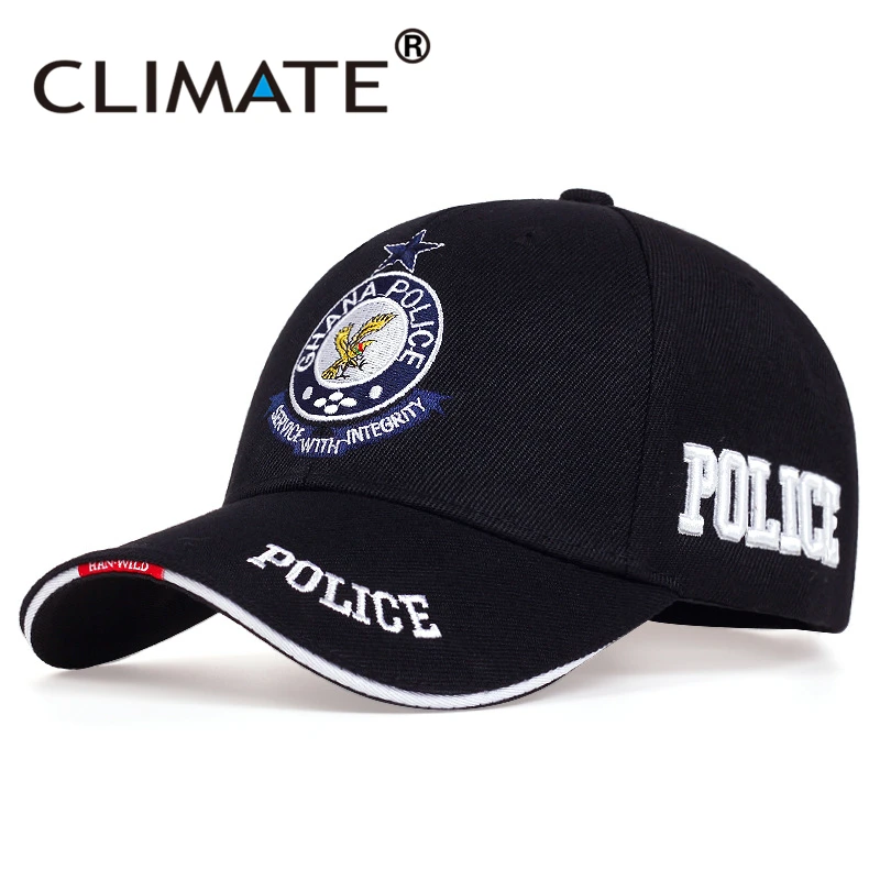 CLIMATE GHANA Police Baseball Cap New Outdoor Cap Cool Black Hip Hop Hat Adjustable Unisex Police Letter Embroidery Gift for Men