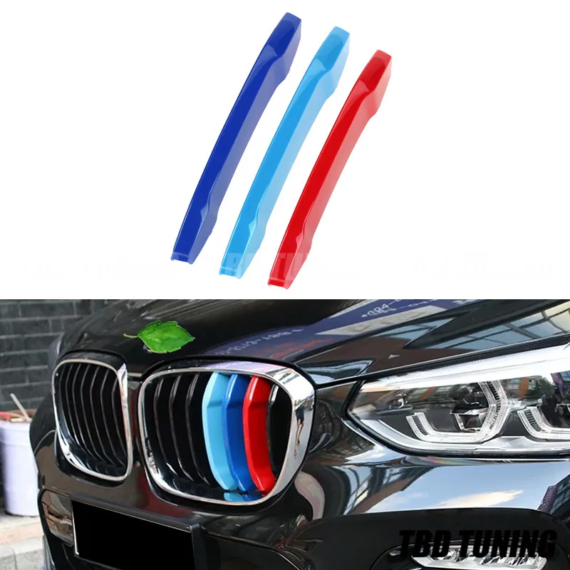 For BMW X3 G01 X4 G02 2018 2019+ 3Pcs ABS Tri-Color Front Grille Trim Strip Cover Bumper Strips Cover Stickers