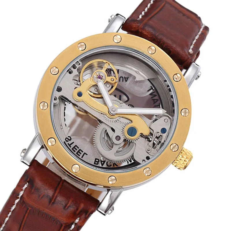 2020 Men Mechanical Watches Fashion Single Bridge Transparent Tourbillon Watches Men Gold Automatic Watches relogio masculino