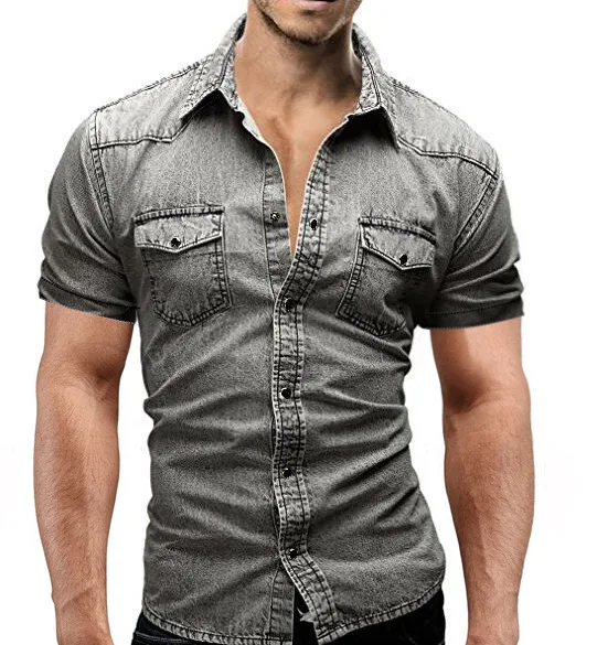 Heren Zomer Denim Dun Shirt Korte Mouw Zacht Katoen Twee Zakken Slank Licht Elastisch Jeans Cowboy Shirt Kleding 2026