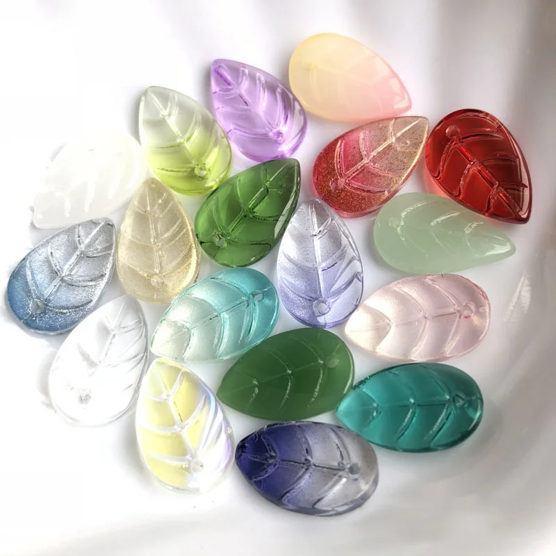 10pcs Leaf Shape 18x11mm Handmade Foil Lampwork Glass Loose Pendants Beads for Jewelry Making DIY Crafts Findings