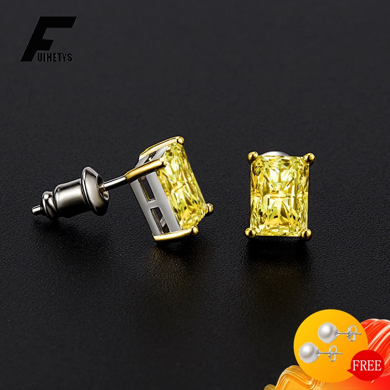 FUIHETYS Charm Earrings 925 Silver Jewelry with 5*7mm Citrine Gemstone Stud Earrings Accessories for Women Wedding Party Gifts