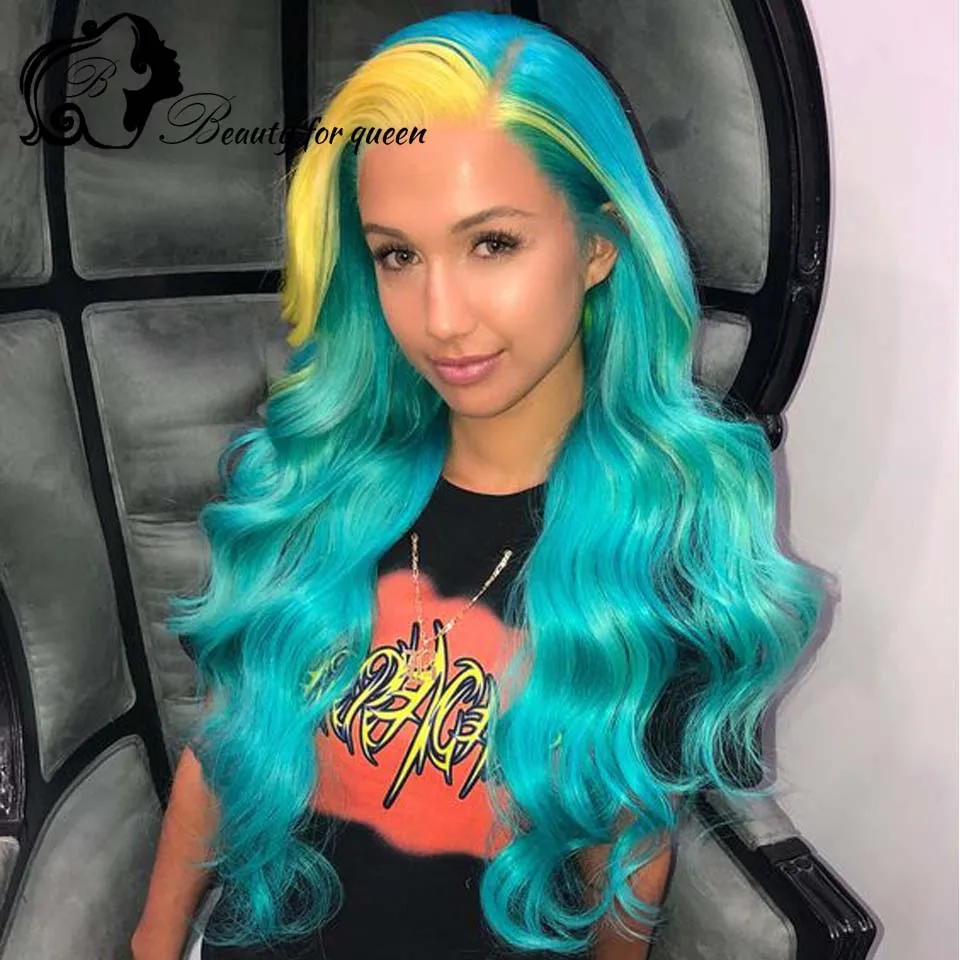 Lijmloze pruik van echt haar Omber geel blauw Braziliaanse pruik van echt haar Gekleurde lichaamsgolf 13x4 Kanten voorpruiken HD-pruiken Pruik van echt haar