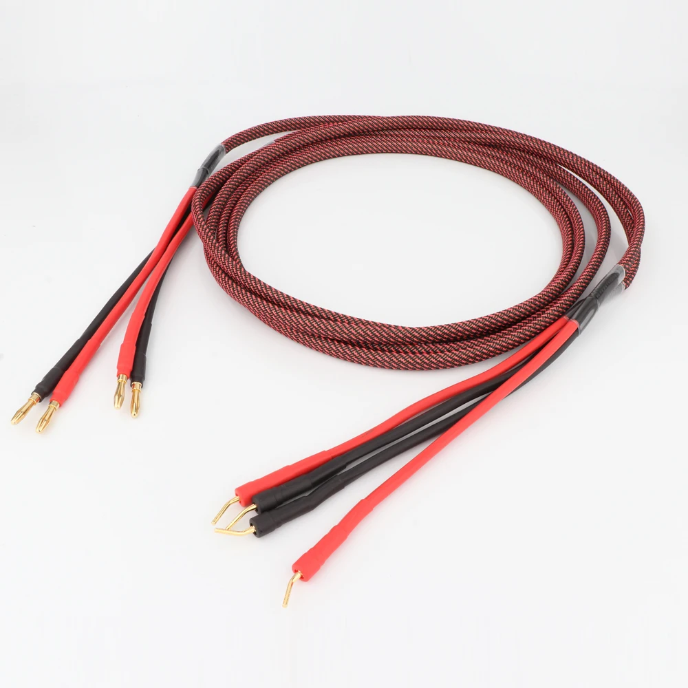 High Quality Pair Pure copper loudspeaker cable HIFI Banana plug to pin plug speaker cable Center Audio Speaker cable