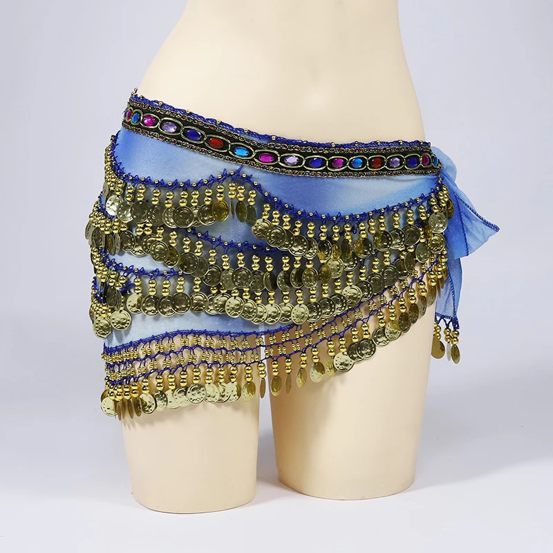Arabski taniec brzucha pasek na monety z kolorowe strasy Bellydance chusta na biodra kostium akcesoria — zdjęcie 2