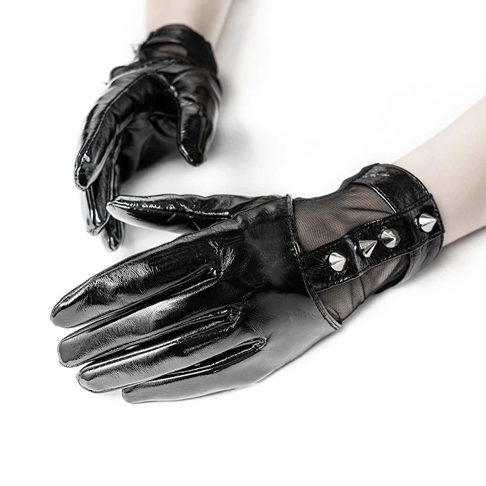 فاسق الهذيان المرأة فاسق برشام معدني الطلاء بولي قفازات قفازات جلدية وسيم الجدة شبكة خياطة قاطرة نادي النساء الملحقات #6