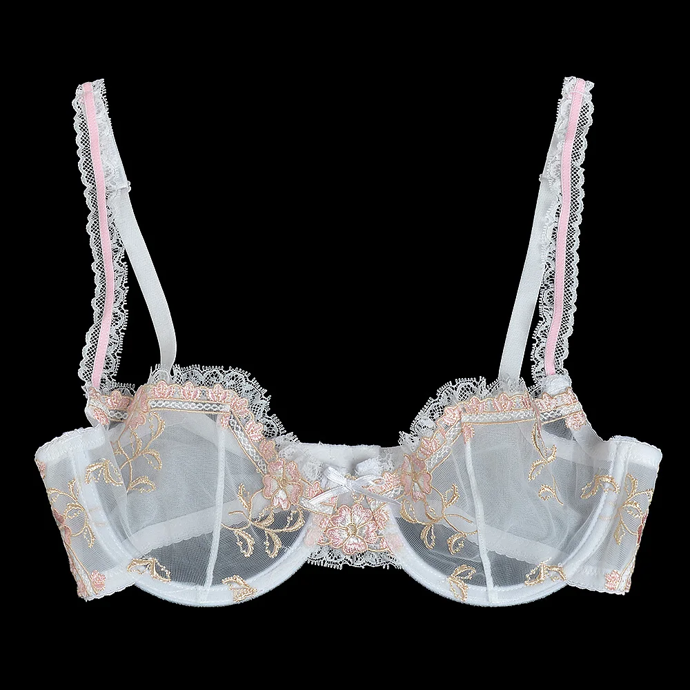 YANDW New sexy women bra floral lace embroidery transparent ultra thin 70 75 80 85 90 95 100 A B C D E F EU US UK Size Standard