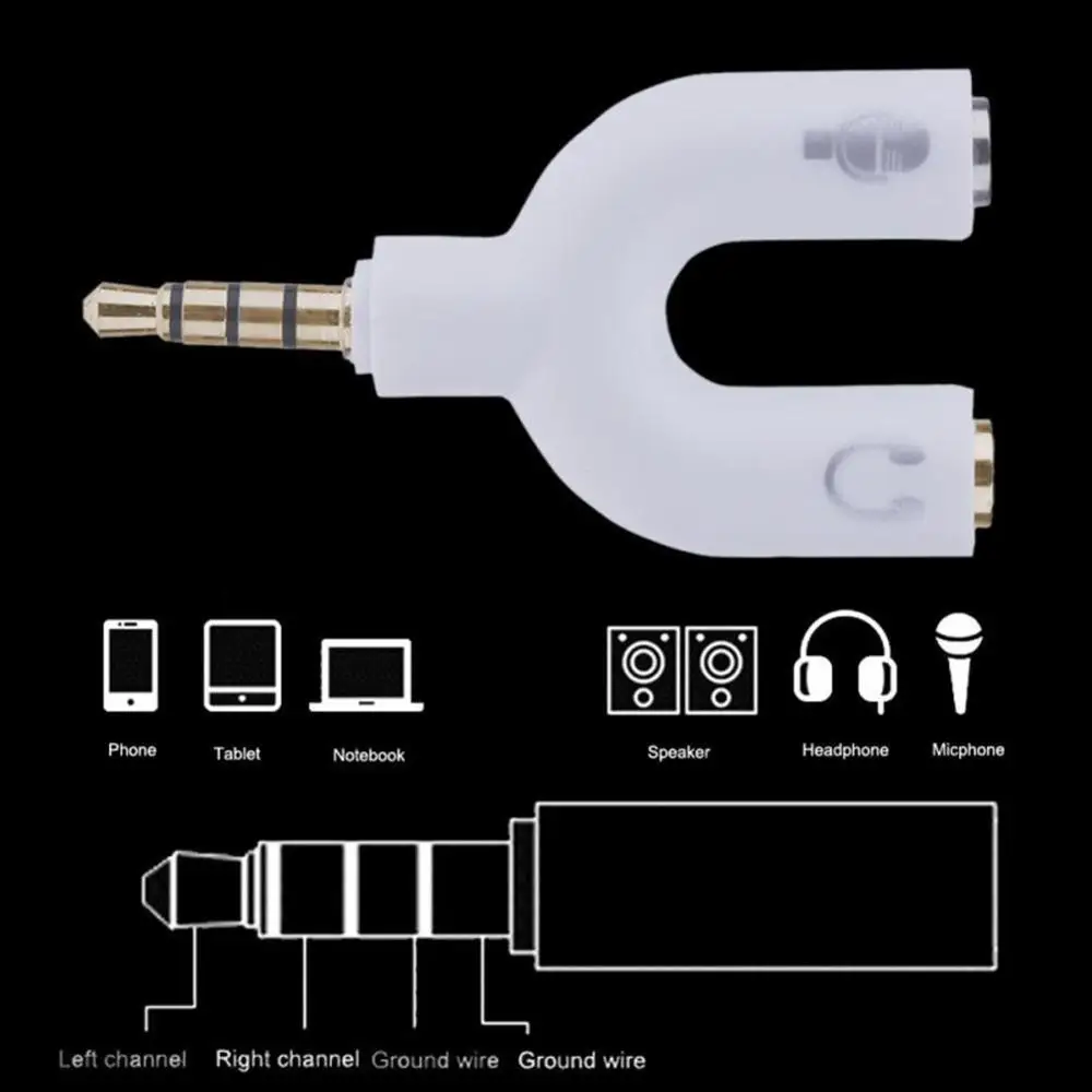 1 Piece Of Dual 3.5mm U-Shaped Adapter Headphone Plug Audio Cable Splitter Microphone 2-in-1 Rotary Connector Jack Plug Adapter