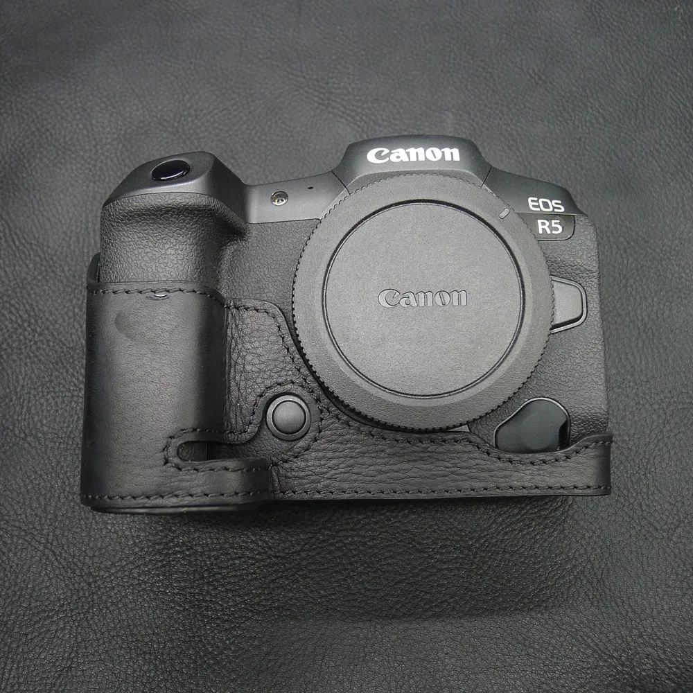 Genuine Leather EOS R5 R6 Camera Case Bag handmade Cowhide Half Body for Canon EOS R5 R6