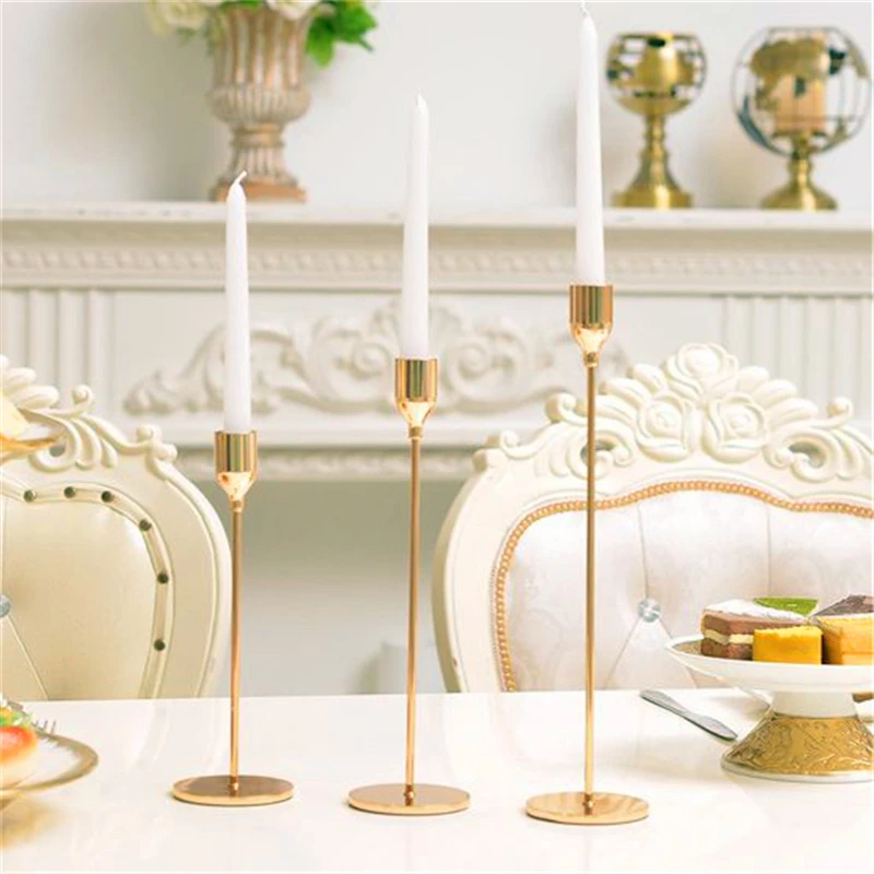3 Pcs/ Set   Metal Candle Holder Simple Golden Wedding Decorations Bar Party Living Room  Home Decoration Holiday Gift