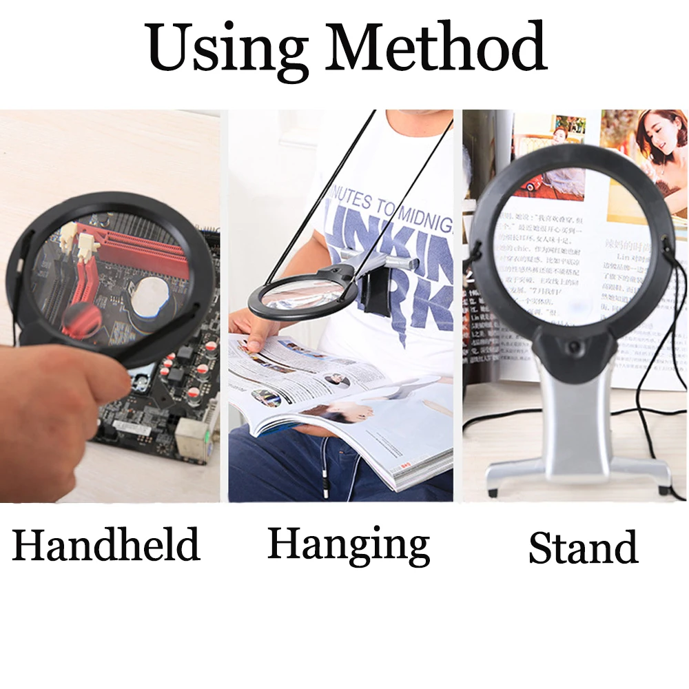 Hands Free LED loupe Lighted Reading Magnifier Table Hanging Magnifying Glass For Seniors Sewing Cross Stitch Embroidery Repair