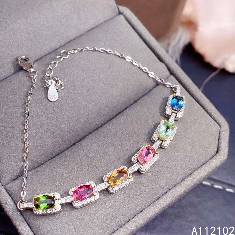 KJJEAXCMY fine jewelry 925 sterling silver inlaid natural tourmaline Fashion Chinese style new women's bracelet support check