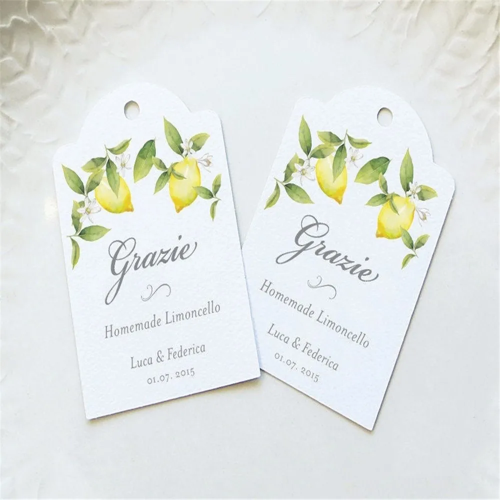 30pcs personalise any text  Grazie Limoncello Wedding Favor Tags, Custom text Limoncello Labels Watercolor Lemon thank you tags