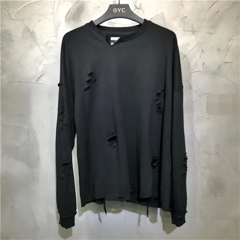 Men's Hoodie Autumn/Winter New Round Neck Dark Style Fashion Drape Blast Street Wash Loose Hole Design Casual Pullover