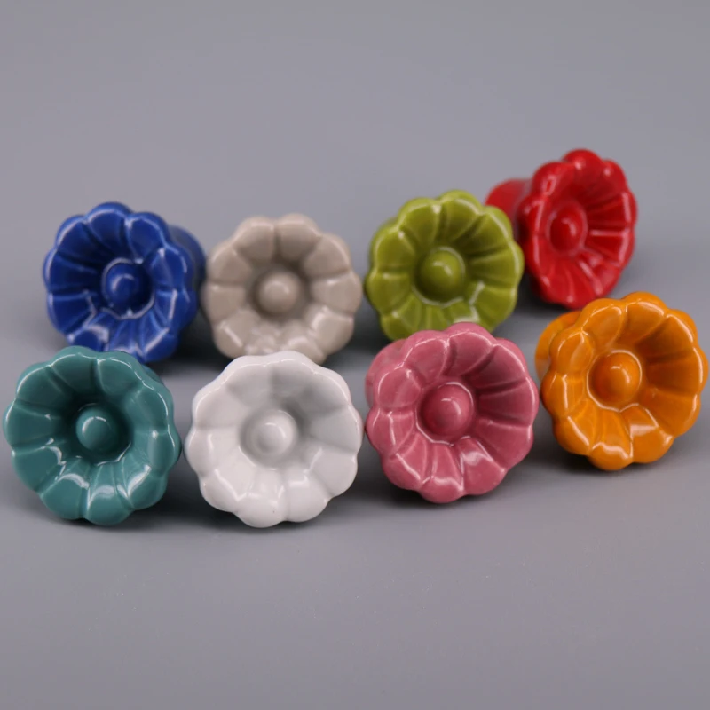 1pcs Flower Knobs Ceramic Vintage Furniture Handles Cabinet Pulls Kitchen Cupboard Single Hole Drawer Knobs for  Nursery room