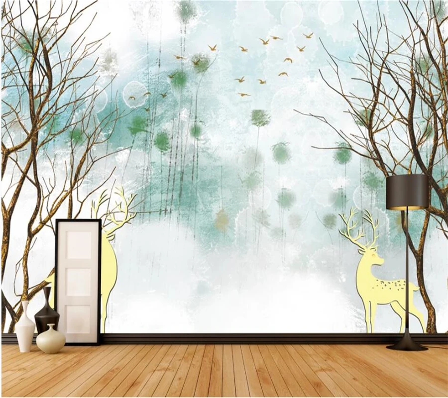 

Custom wallpaper 3d mural generation simple Nordic retro American deer forest wall decoration painting papier peint 3d wallpaper