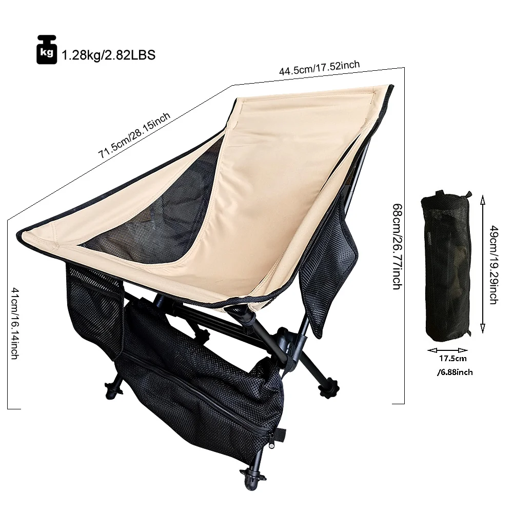 Outdoor Garden Camp Camping Leisure Chair Double Tube Aluminum Alloy Support & Oxford Cloth Material Beige Color