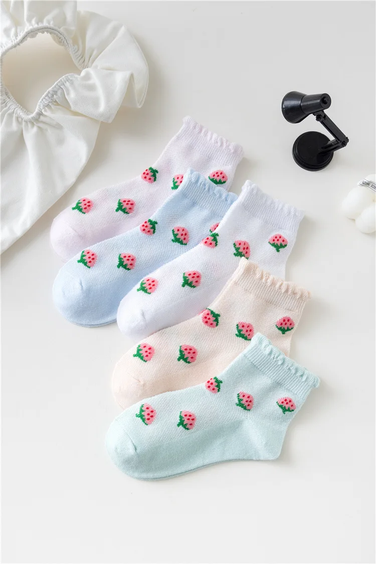 

10Pairs/Lot Girl Cotton Soft Strawberry Ruffle Lace Breathable Quality Socks Girls School Socks Party Stage Dressing Cute Socks