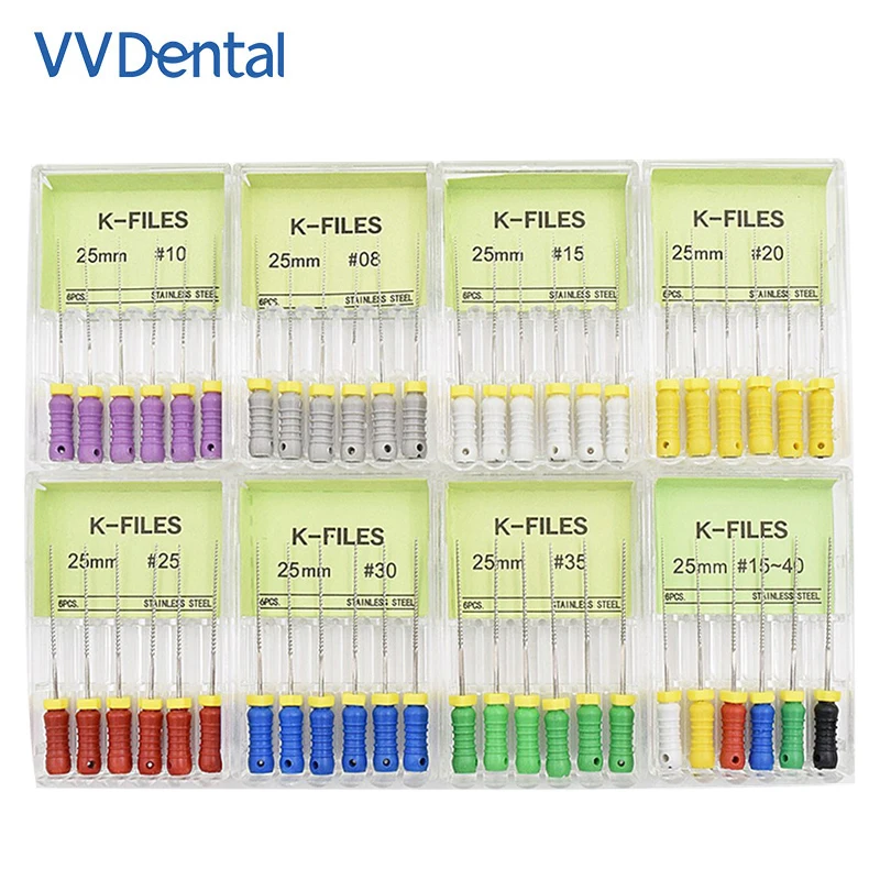 

VVDental 6Pcs/Pack Dental Hand Use K-Files 25mm Stainless Steel Endodontic Root Canal Files Dental Instruments