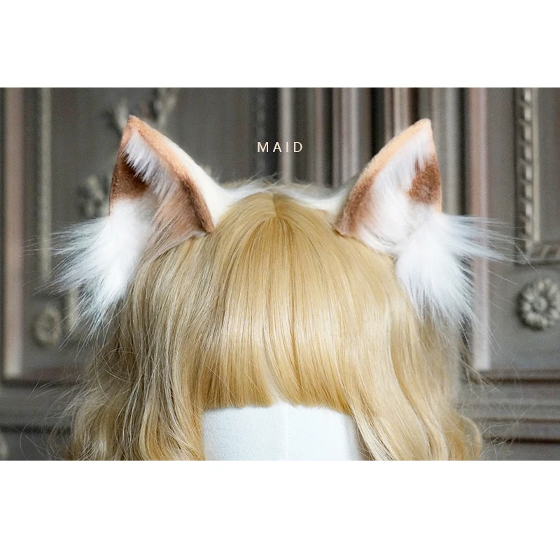 New！Handmade Tabby Cat Ears Plush Fox ears Sweet Lolita Accessories Tamamono Mae Cosplay Headwear Cute Animal ear hairpin