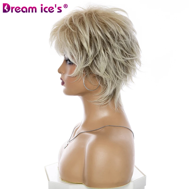 Short Mixed Light Blonde Straight Wave Synthetic Wig With Bangs For Women Natural Wavy Pixie Cut Hair Heat Resistant Cosplay Wig