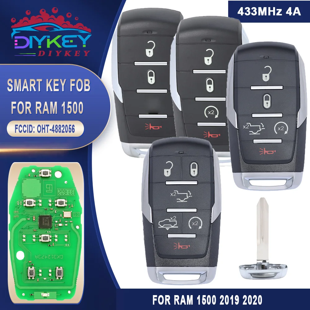 

DIYKEY OHT-4882056 For Dodge RAM 1500 Pickup 2019 2020+ 4A Chip PCF7939M 433MHz Fob Car Remote Control Key 68291691AD 68291692AD