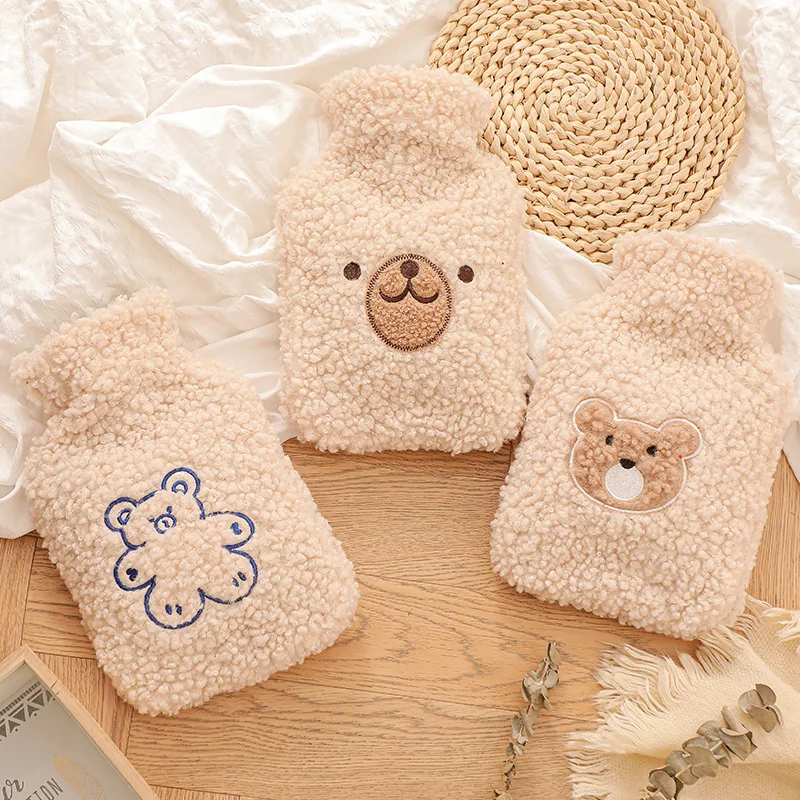 1L Cute Plush Bear Warm Water Bag PVC Material Water Injection Hot Water Bottle Portable Winter Warmth Recyclable Hand Warmer