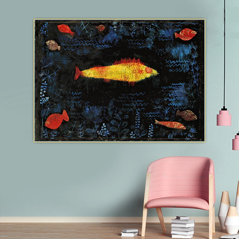 Citon Paul Klee《The Goldfish》Canvas Art Oil Painting Artwork Print Poster Picture Wall Decor Home Living Room Decoration