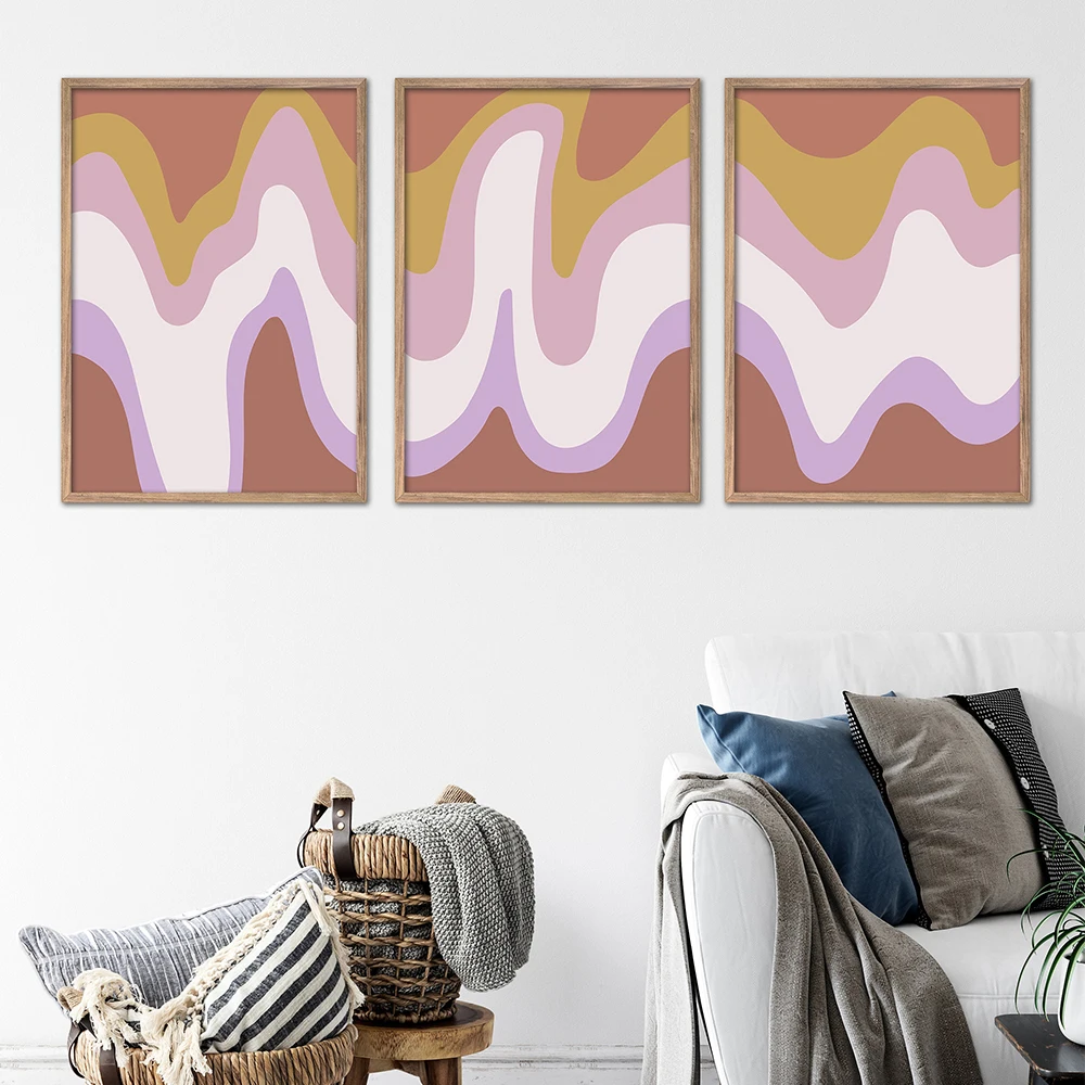 

Colorful Abstract Wavy Lines Vintage Canvas Paintings Boho Gallery Poster and Print Wall Art Pictures for Living Room Home Decor