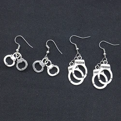 1Pair Punk Letters FREEDOM Handcuffs Hanging Earrings for Women Men DIY Jewelry Trendy Accessories Gifts Cool Thing 2024 Trend