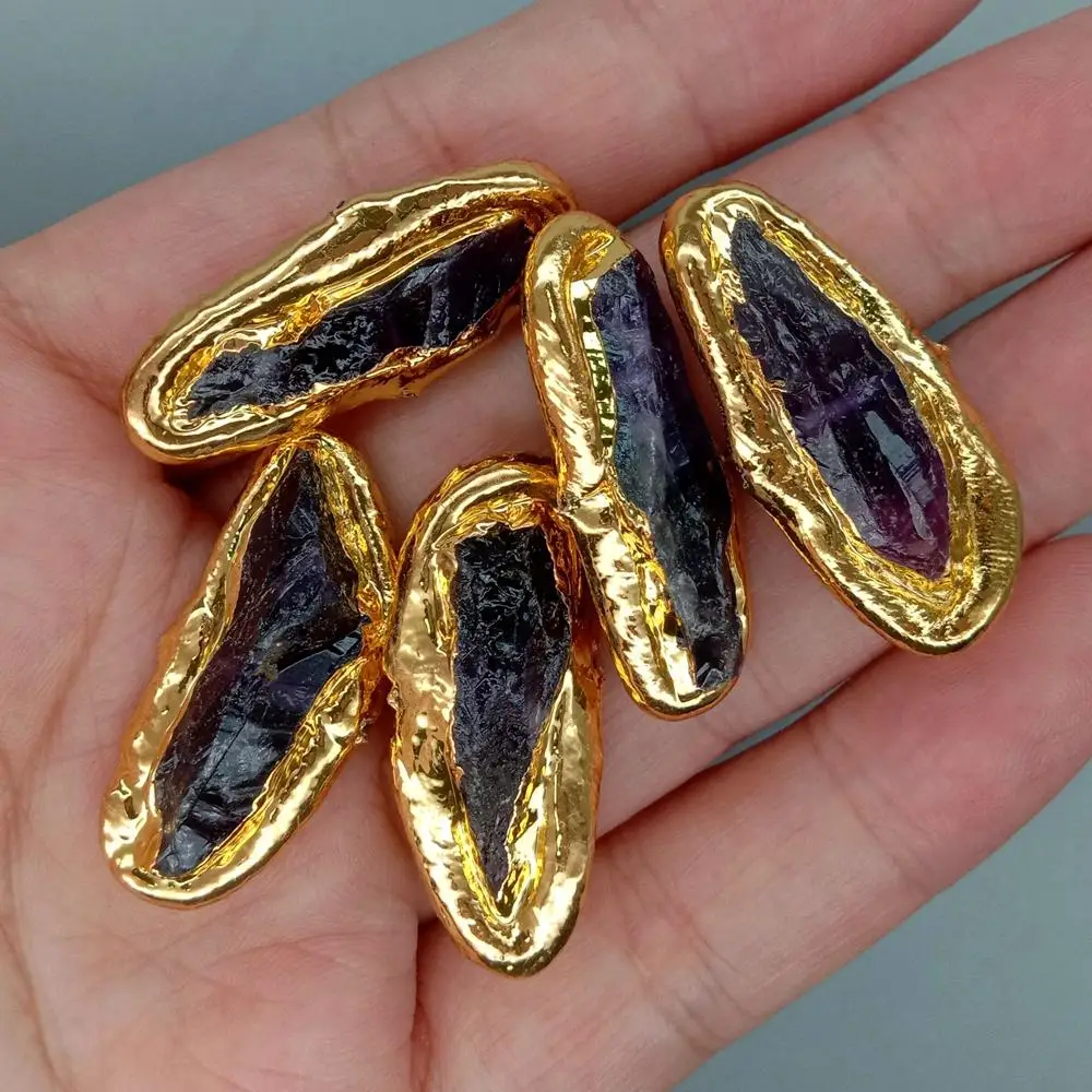 

Бусины неровные из натурального аметиста, позолоченные бусины для изготовления ювелирных изделий, 5 шт.