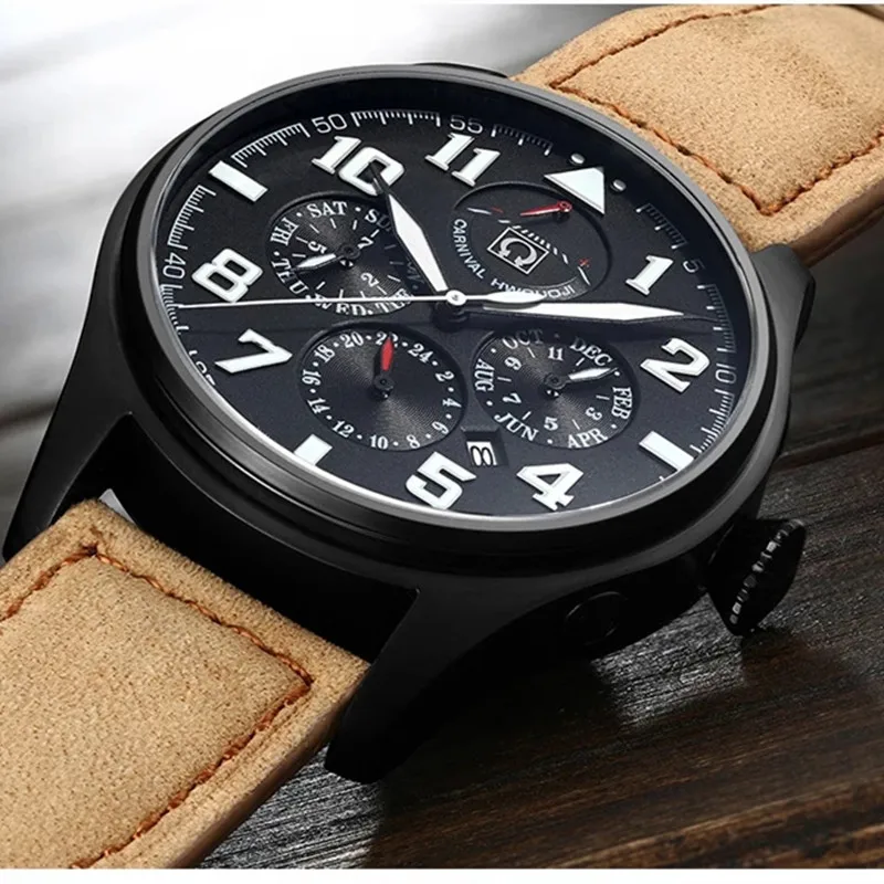 CARNIVAL Luxury Men's Japan MIYOTA Automatic Mechanical Watch 150M Waterproof Luminous Multi-function Energy Storage C8675A-1