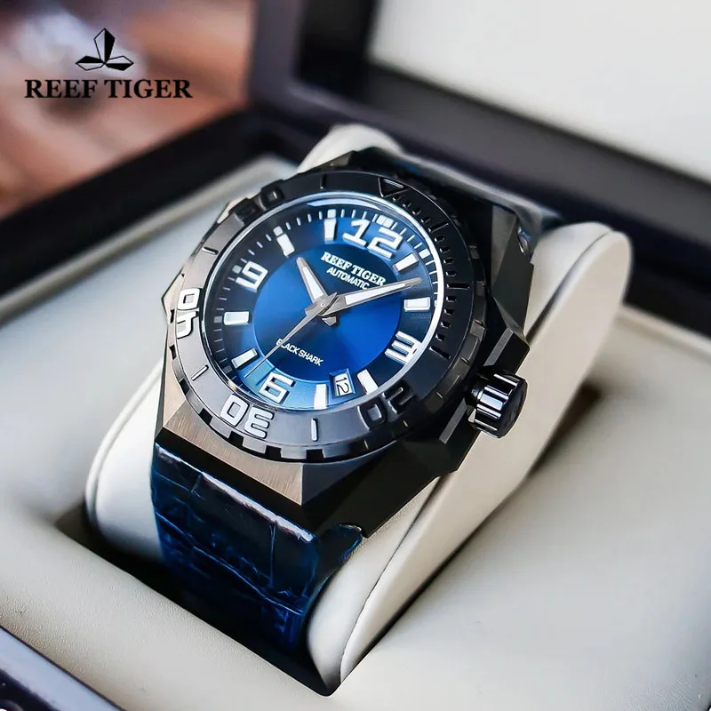 Reef Tiger/RT New Sapphire Glass Automatic Watches Waterproof 100M Men Mechanical Wristwatches Stainless Steel Diving Men Watch