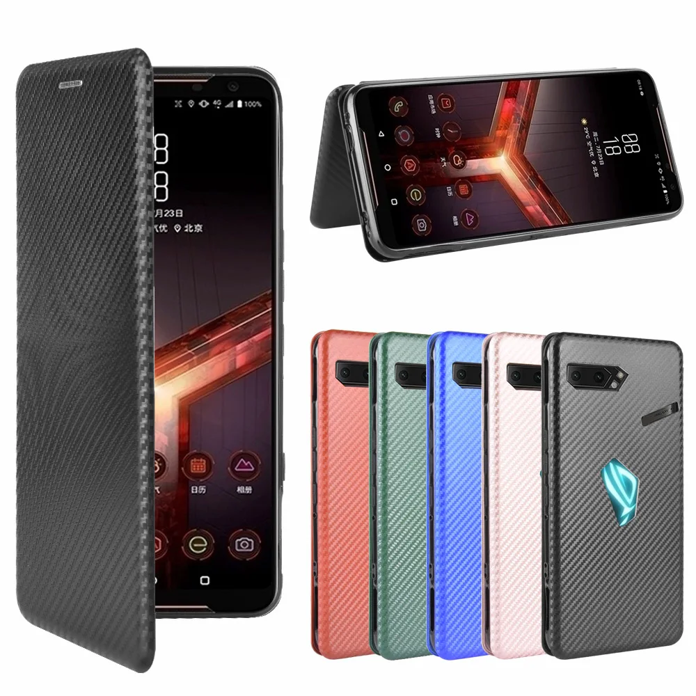 For Asus ROG Phone II ZS660KL Case Carbon Fiber Flip Leather Case