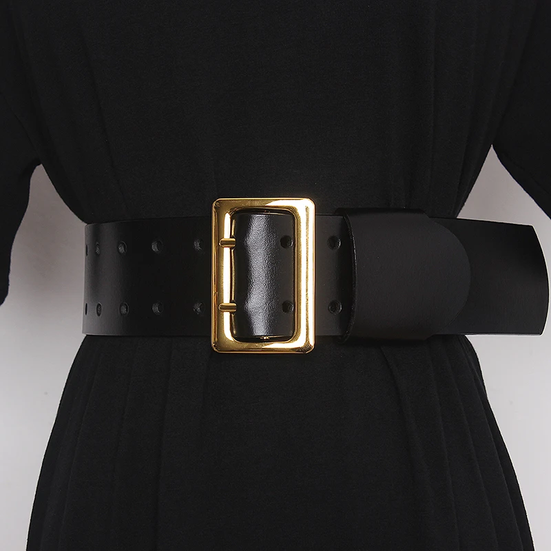 

Luxury designer Women Wide Belt Gold Big Pin Buckle Female Leather Belts vintage waist Belt Dress Crost Belt Fashion