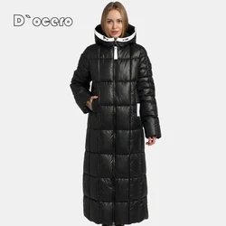 D'ocero 2022 Nieuwe Vrouwen Winter Jassen Eenvoudige Mode X-Lange Donsjack Vrouwelijke Parka Warm Grote Maat Gewatteerde Capuchon bovenkleding