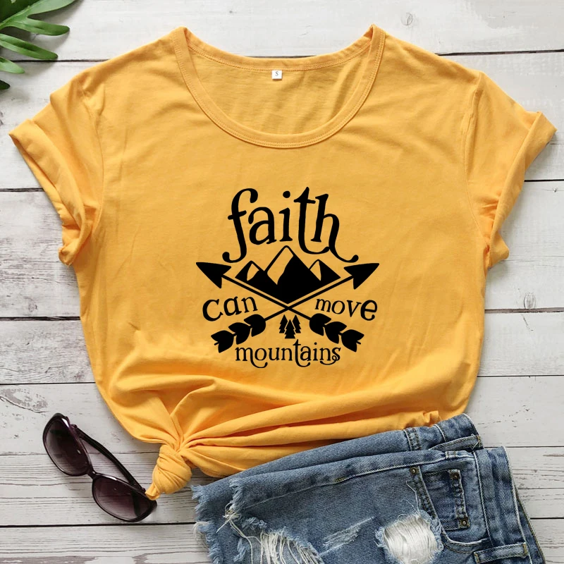 Faith Can Move Mountains Arrow Print T-shirt Aesthetic Unisex Encouragement Tees Tops Women Religious Christian Tshirt Apparel