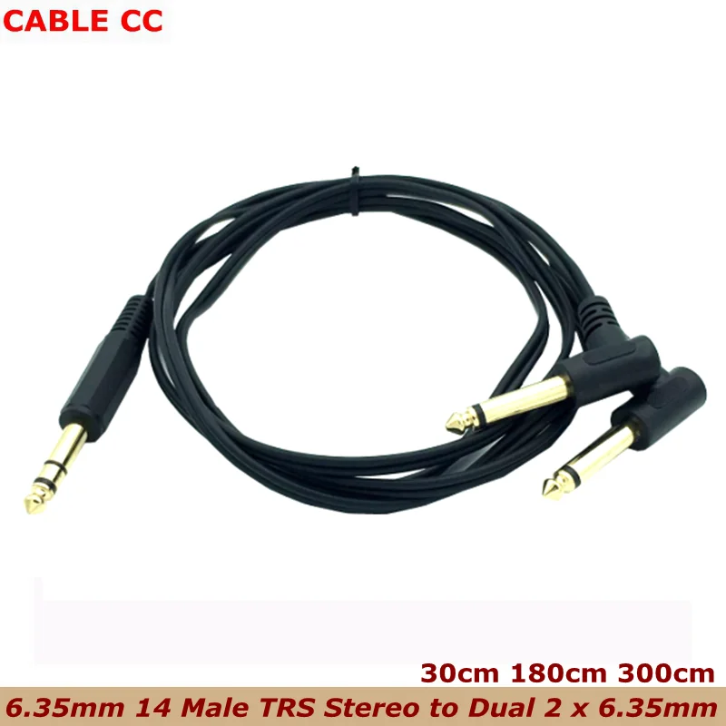 

Gold-plated 6.35mm 1/4-inch stereo TRS female to 2 90 degree dual 6.35mm mono TS female Y splitter cable of best quality