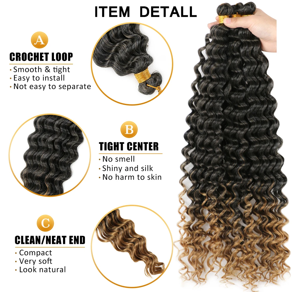 20 pollici Fresstress Deep Water Wave Twist Crochet Hair Ocean Wave Bulk Hair estensione ondulata sintetica riccia ondulata naturale