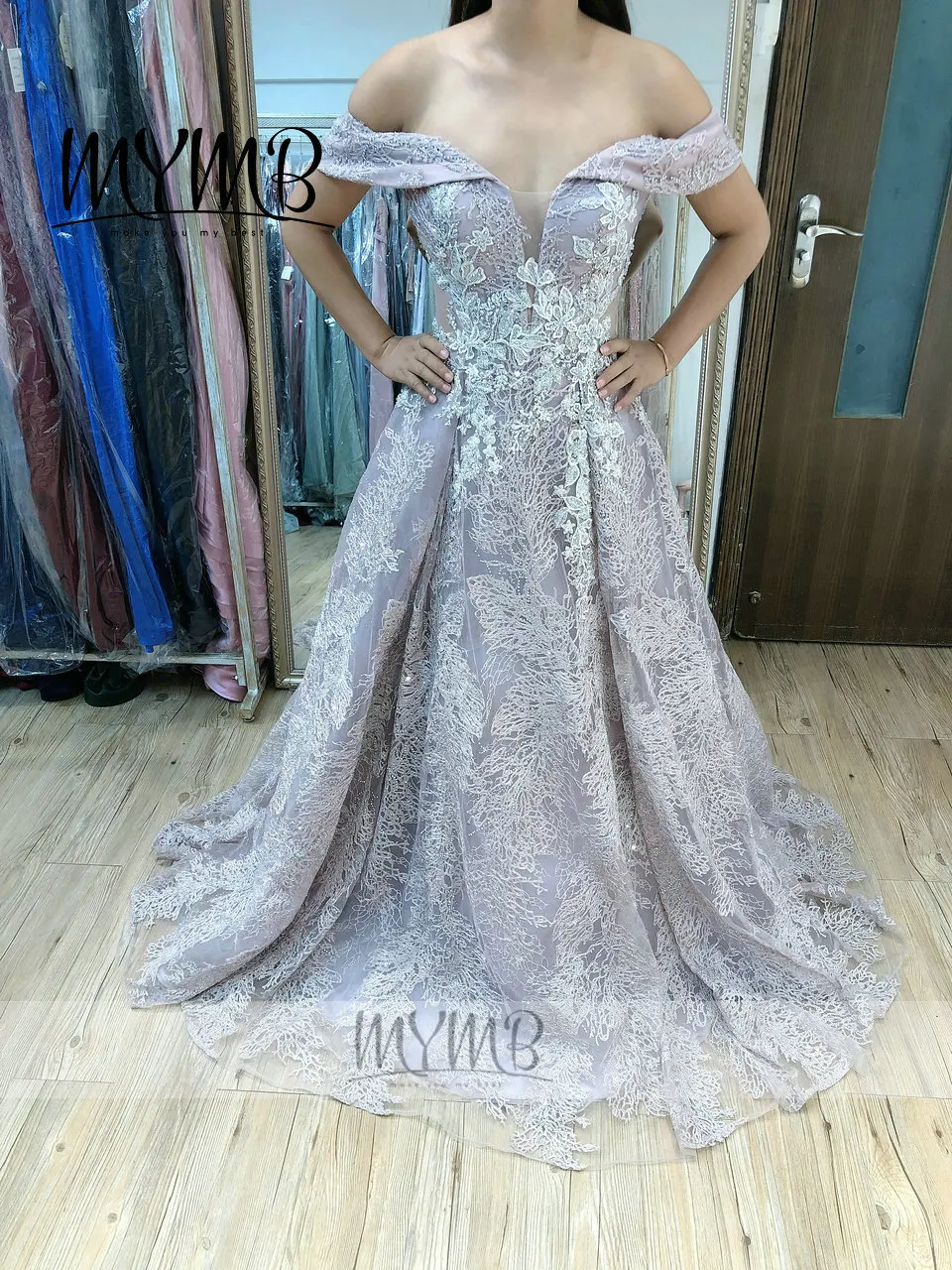 2021 New Model Off Shoulder Sweetheart A Line Evening Dress MYMB Pink Puffy Princess Dress MY31129