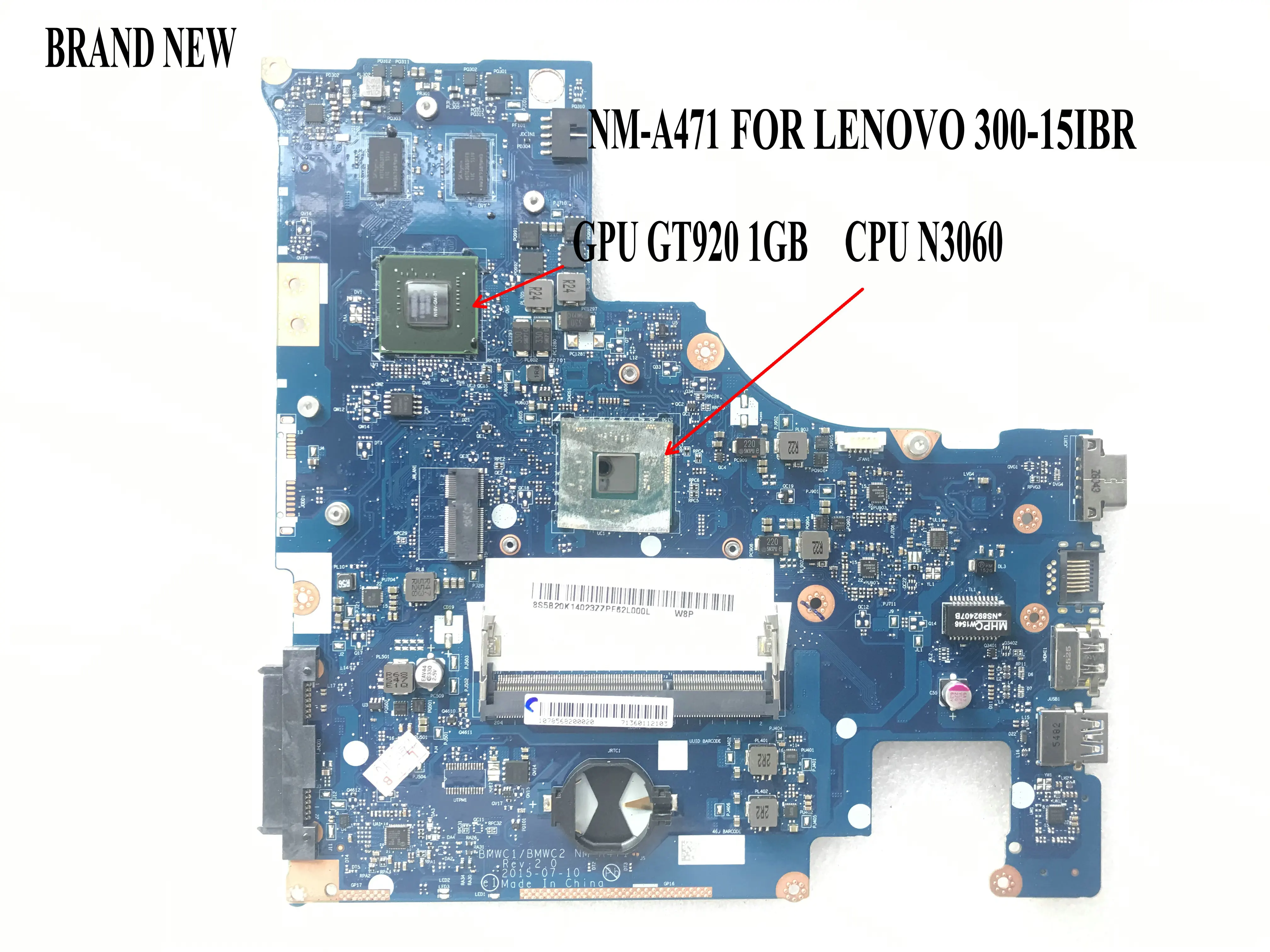 

BRAND NEW BMWC1/BMWC2 NM-A471 LAPTOP MOTHERBOARD FOR LENOVO 300-15IBR ONBOARD CPU N3060 GPU GT920m 1GB