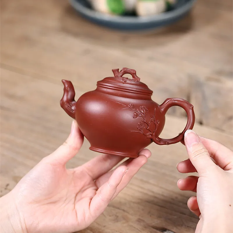 

full handmade tea pot clearance sales real yixing zisha dahongpao clay marked kungfu tea pots flower relief original ore pot