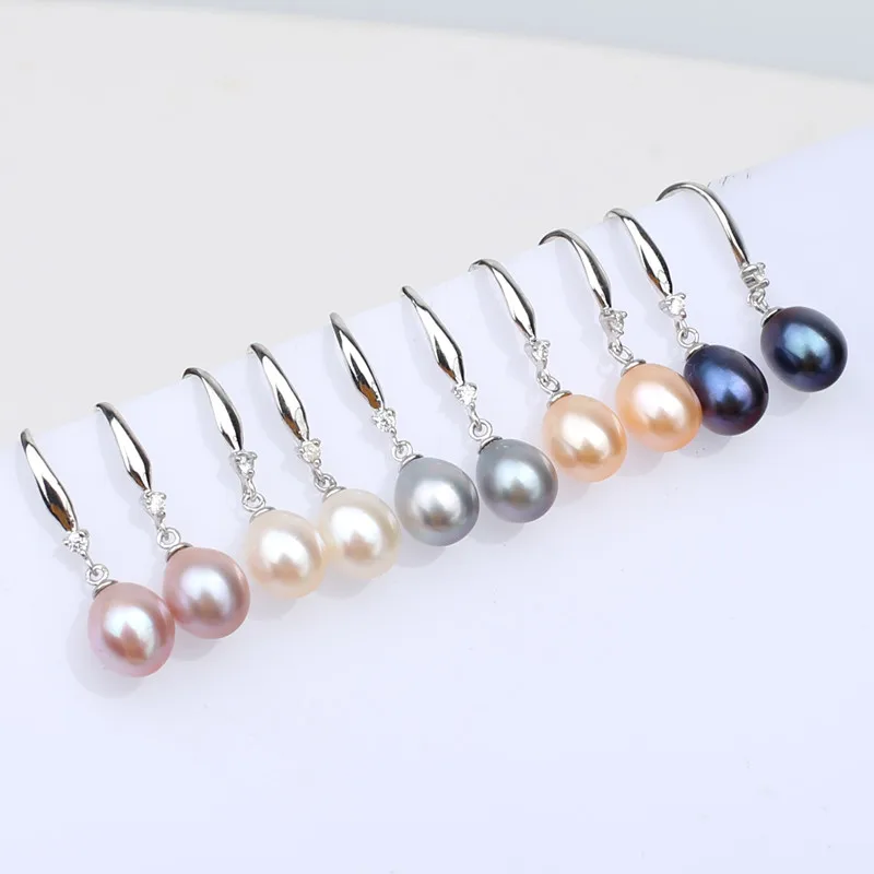 Free shipping Allergy free cz solid 925 pure silver multi color genuine natural pearl drop earring women  gift  hot sell