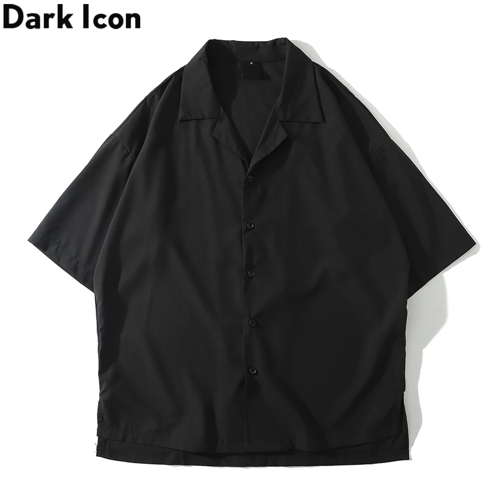 Dark Icon Solid Color Vintage Street Men's Shirt Summer Turn-down Collar Shirts Men Man Clothing