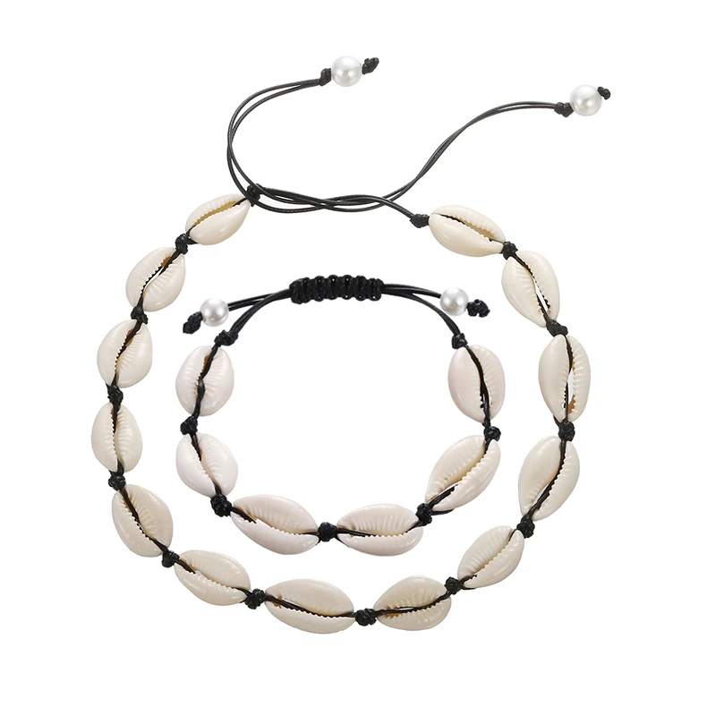 Bohemian Natürliche Muscheln Halskette Armband Set Meer Strand Metall Conch Kauri Halsband Shell Frauen Sommer Handgemachten Schmuck Mädchen Geschenk