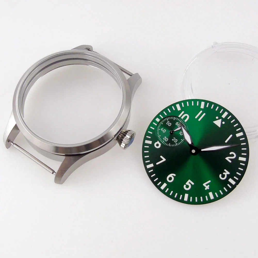 Stainless Steel 42mm Sterile Watch Case Hands Dial Fit for ETA 6497 ST 3600 Mineral Glass Black/Blue/Green/White