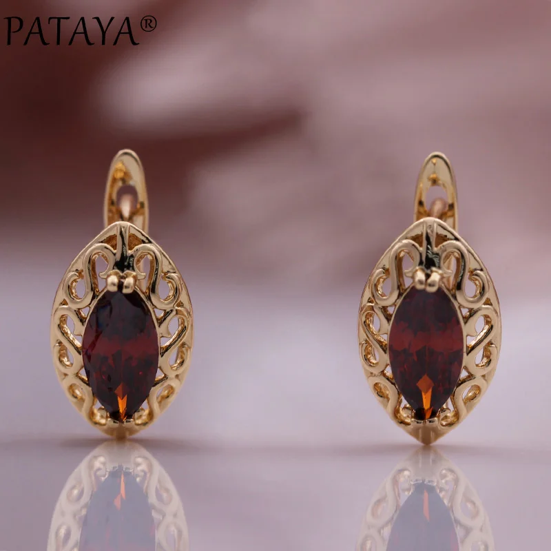 PATAYA New Natural Zircon Ethnic Drop Earrings Wedding Fashion Jewelry 585 Rose Gold Color High Quality Daily Women Earrings