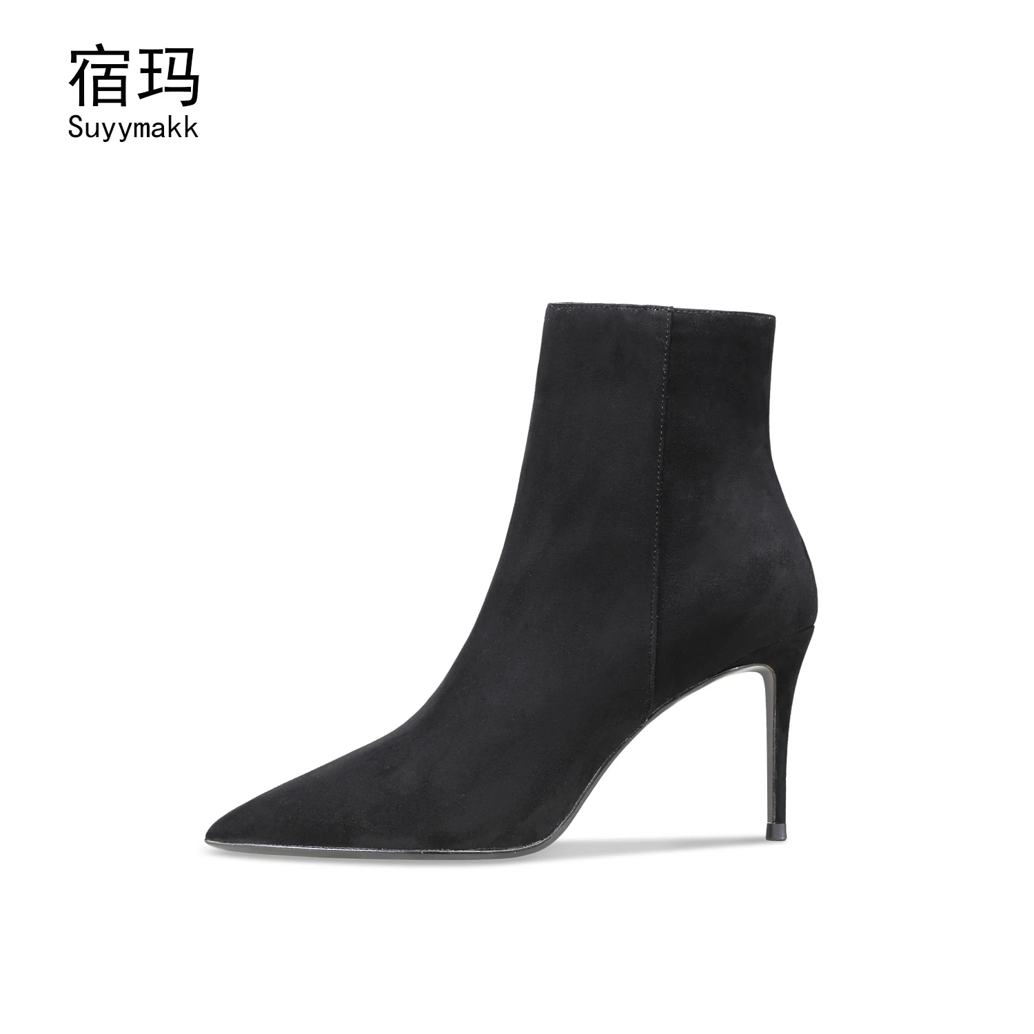 Winter Ankle Boots 2022 Brand Women\'s Boots Suede Black Fashion High-Heeled Pointed Toe Shoes Zip Sexy Party Modern Boots 6/8cm