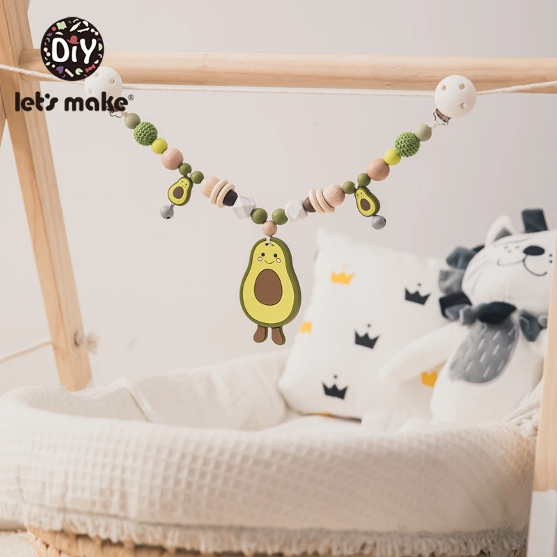 Laten We 1Pc Baby Speelgoed Hout Clip Avocado Winkelwagen Keten Hanger Rammelaar Siliconen Bijtring Houten Bell Baby Care kinderspeelgoed